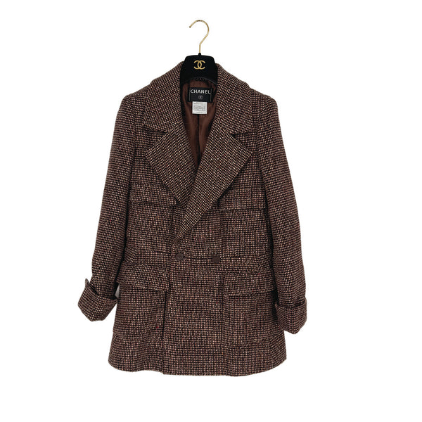 VINTAGE CHANEL COCO BUTTON TWEED JACKET BROWN WOOL 40 01A RTW 90311811