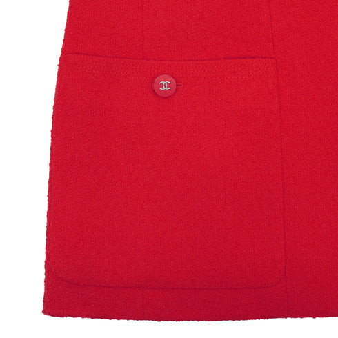 VINTAGE CHANEL COCO BUTTON TWEED JACKET SKIRT SET RED WOOL 38 96P RTW 90332947
