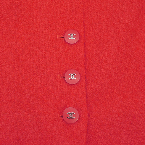 VINTAGE CHANEL COCO BUTTON TWEED JACKET SKIRT SET RED WOOL 38 96P RTW 90332947