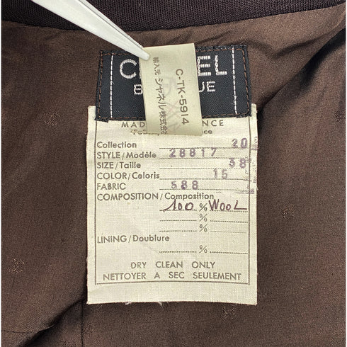 VINTAGE CHANEL COCO BUTTON TWEED JACKET SKIRT SET BORDEAUX WOOL 38 RTW 90319638