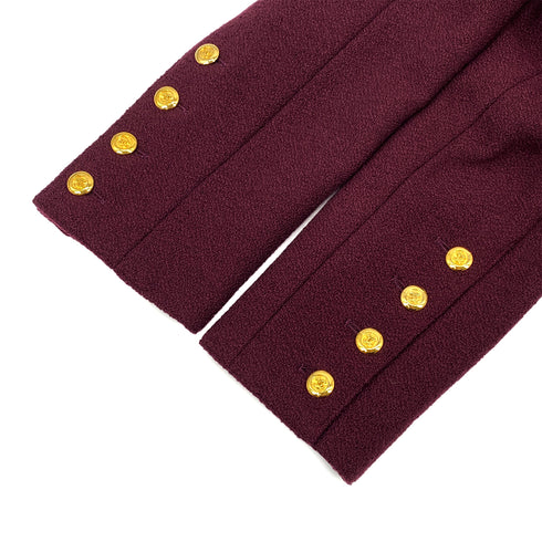 VINTAGE CHANEL COCO BUTTON TWEED JACKET SKIRT SET BORDEAUX WOOL 38 RTW 90319638