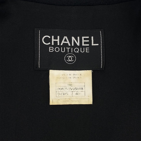 VINTAGE CHANEL COCO BUTTON WAIST CINCHING JACKET BLACK CASHMERE 40 36A RTW 90319635