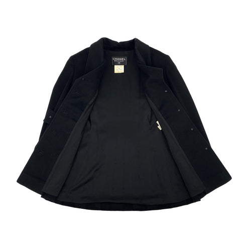 VINTAGE CHANEL COCO BUTTON WAIST CINCHING JACKET BLACK CASHMERE 40 36A RTW 90319635