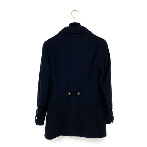 VINTAGE CHANEL COCO BUTTON WAIST CINCHING JACKET BLACK CASHMERE 40 36A RTW 90319635
