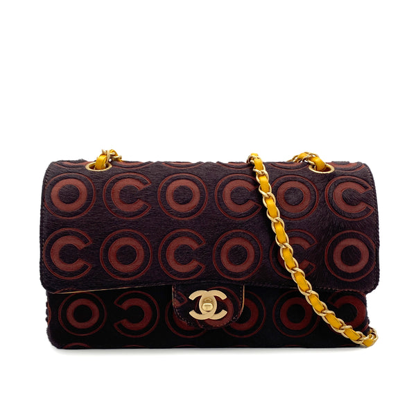 VINTAGE CHANEL COCO CHAIN SHOULDER BAG BROWN YELLOW UNBORN CALF GOLD HARDWARE 90315624