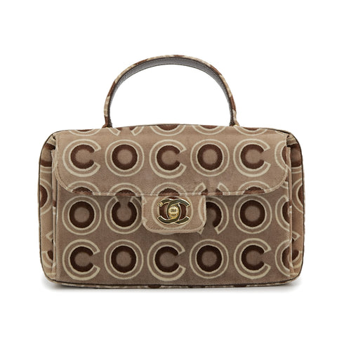 VINTAGE CHANEL COCO PATTERN HAND BAG BROWN VELOUR GOLD HARDWARE 90315884