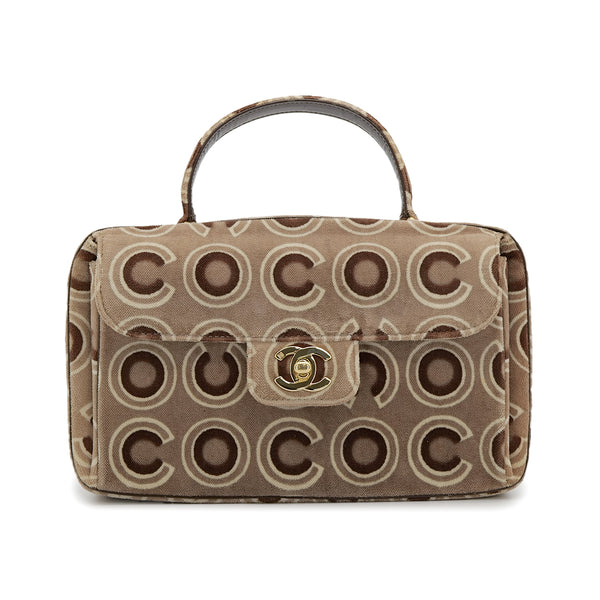 VINTAGE CHANEL COCO PATTERN HAND BAG BROWN VELOUR GOLD HARDWARE 90315884