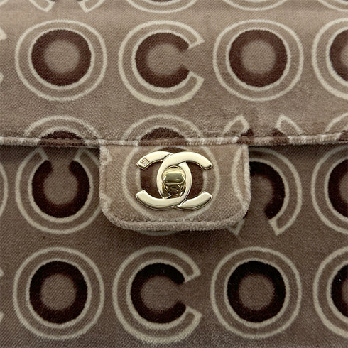 VINTAGE CHANEL COCO PATTERN HAND BAG BROWN VELOUR GOLD HARDWARE 90315884