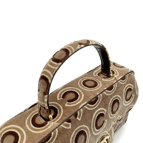 VINTAGE CHANEL COCO PATTERN HAND BAG BROWN VELOUR GOLD HARDWARE 90315884