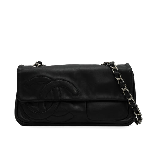 VINTAGE CHANEL COCO MARK CHAIN SHOULDER BAG BLACK LAMB SKIN SILVER HARDWARE 90348325