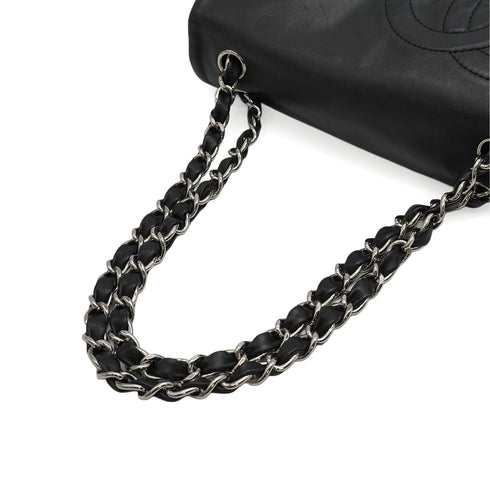 VINTAGE CHANEL COCO MARK CHAIN SHOULDER BAG BLACK LAMB SKIN SILVER HARDWARE 90348325