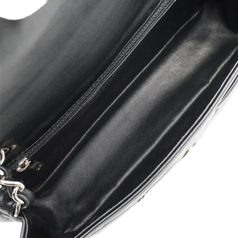 VINTAGE CHANEL COCO MARK CHAIN SHOULDER BAG BLACK LAMB SKIN SILVER HARDWARE 90348325