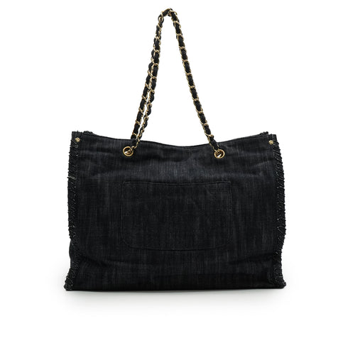 VINTAGE CHANEL COCO NIGHT FIGHT CHAIN TOTE BAG BLUE DENIM GOLD HARDWARE 90339647