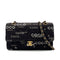 VINTAGE CHANEL COCO PRINT CHAIN SHOULDER BAG BLACK CANVAS GOLD HARDWARE 90324628