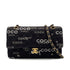 VINTAGE CHANEL COCO PRINT CHAIN SHOULDER BAG BLACK CANVAS GOLD HARDWARE 90324628