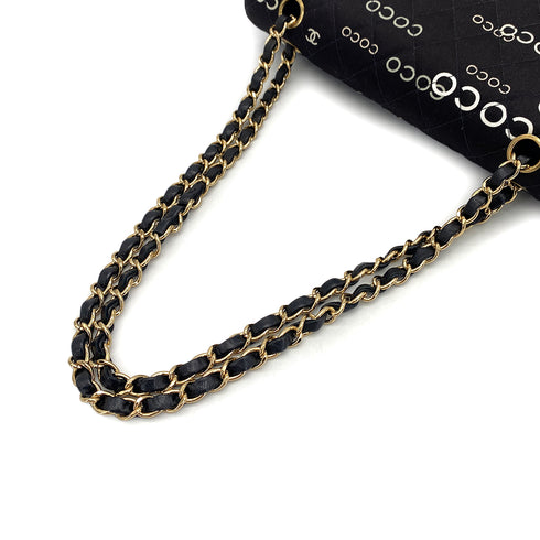 VINTAGE CHANEL COCO PRINT CHAIN SHOULDER BAG BLACK CANVAS GOLD HARDWARE 90324628