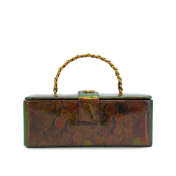 VINTAGE CHANEL COIN PATTERN HAND BAG GREEN ENAMEL GOLD HARDWARE 90318634