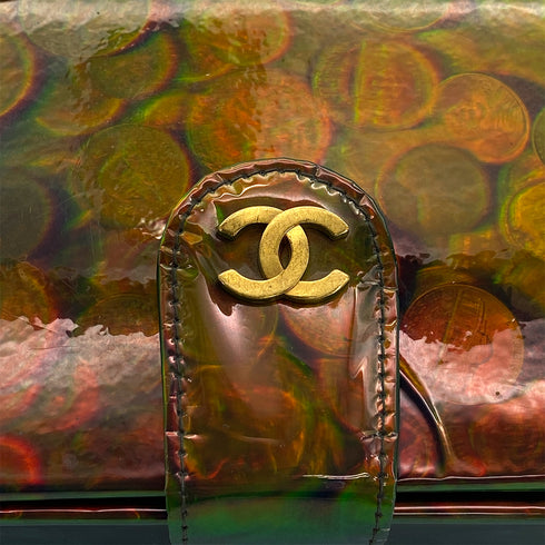 VINTAGE CHANEL COIN PATTERN HAND BAG GREEN ENAMEL GOLD HARDWARE 90318634