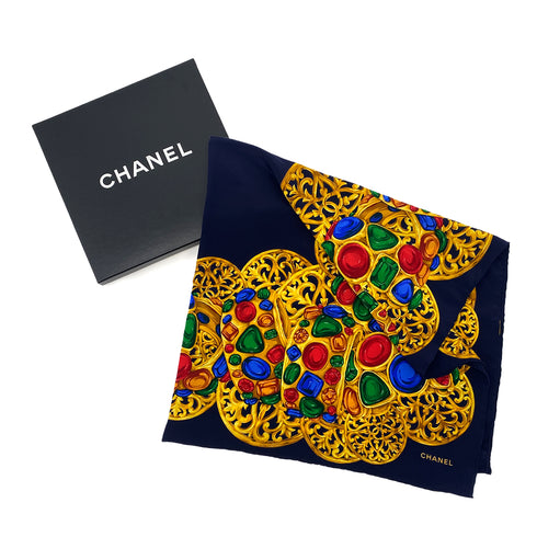 VINTAGE CHANEL COLORSTONE PATTERN SCARF MULTICOLOR SILK 90313872