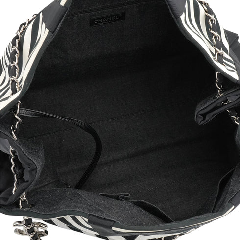 VINTAGE CHANEL CRUISE LINE CHAIN SHOULDER TOTE BAG BLACK CANVAS DENIM SILVER HARDWARE 90350349
