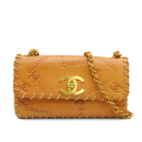 VINTAGE CHANEL CRUISE LINE TURNLOCK CHAIN SHOULDER BAG BROWN VEGETABLE TANNED LEATHER GOLD HARDWARE 90340168