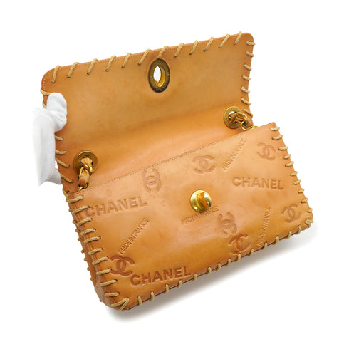 VINTAGE CHANEL CRUISE LINE TURNLOCK CHAIN SHOULDER BAG BROWN VEGETABLE TANNED LEATHER GOLD HARDWARE 90340168