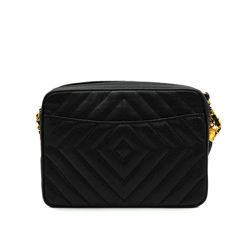 VINTAGE CHANEL DIAMONDSTITCH CHAIN SHOULDER BAG BLACK CAVIAR SKIN GOLD HARDWARE 90338380