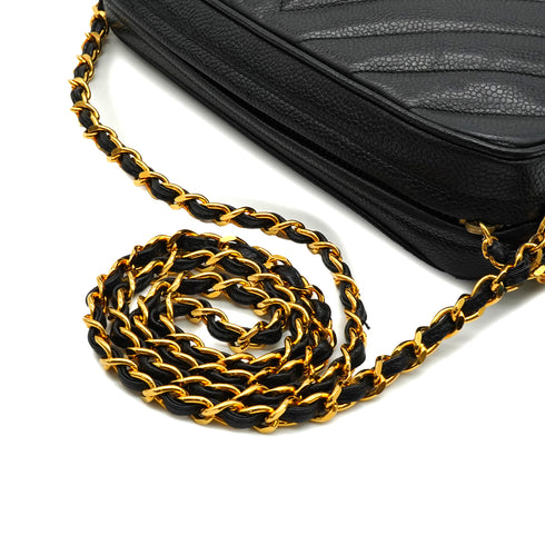 VINTAGE CHANEL DIAMONDSTITCH CHAIN SHOULDER BAG BLACK CAVIAR SKIN GOLD HARDWARE 90338380