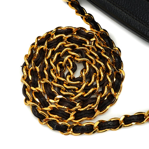 VINTAGE CHANEL DIAMOND STITCH FRINGE CHAIN SHOULDER BAG BLACK CAVIAR SKIN GOLD HARDWARE 90341723