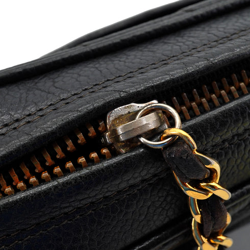 VINTAGE CHANEL DIAMOND STITCH FRINGE CHAIN SHOULDER BAG BLACK CAVIAR SKIN GOLD HARDWARE 90341723