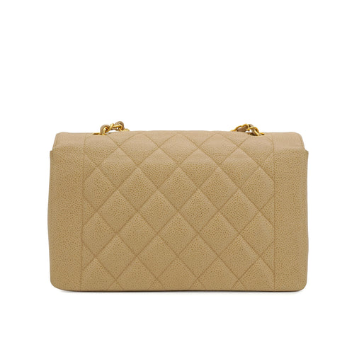 VINTAGE CHANEL DIANA MEDIUM CHAIN SHOULDER BAG BEIGE CAVIAR SKIN GOLD HARDWARE 90350395