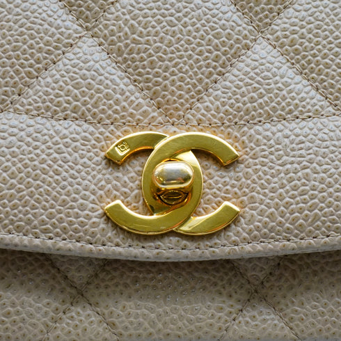 VINTAGE CHANEL DIANA MEDIUM CHAIN SHOULDER BAG BEIGE CAVIAR SKIN GOLD HARDWARE 90350395