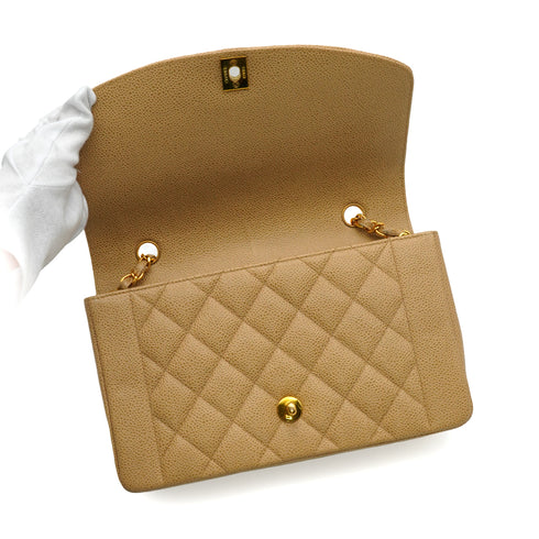 VINTAGE CHANEL DIANA MEDIUM CHAIN SHOULDER BAG BEIGE CAVIAR SKIN GOLD HARDWARE 90350395