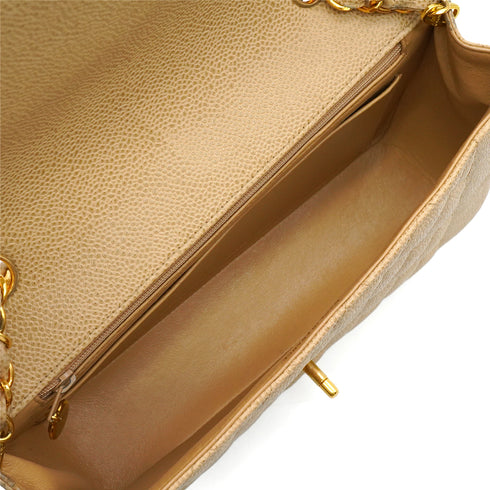 VINTAGE CHANEL DIANA MEDIUM CHAIN SHOULDER BAG BEIGE CAVIAR SKIN GOLD HARDWARE 90350395