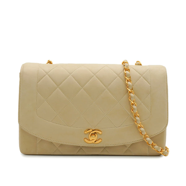 VINTAGE CHANEL DIANA MEDIUM CHAIN SHOULDER BAG BEIGE LAMB SKIN GOLD HARDWARE 90337279