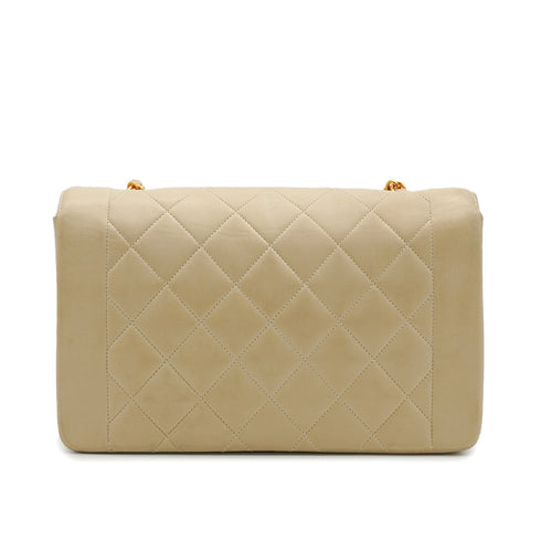 VINTAGE CHANEL DIANA MEDIUM CHAIN SHOULDER BAG BEIGE LAMB SKIN GOLD HARDWARE 90337279