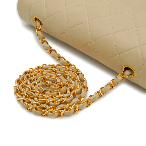 VINTAGE CHANEL DIANA MEDIUM CHAIN SHOULDER BAG BEIGE LAMB SKIN GOLD HARDWARE 90337279