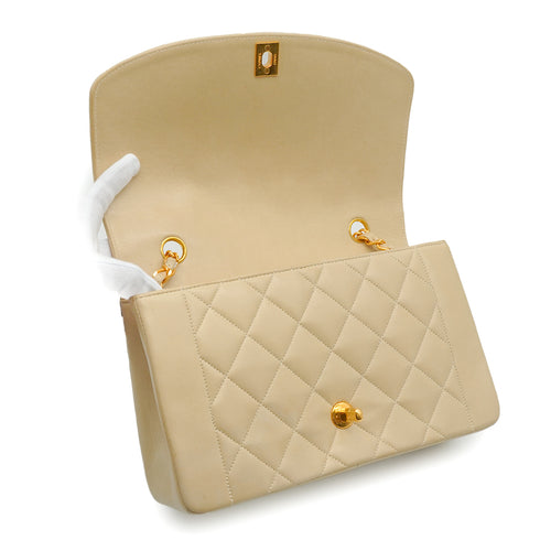 VINTAGE CHANEL DIANA MEDIUM CHAIN SHOULDER BAG BEIGE LAMB SKIN GOLD HARDWARE 90337279