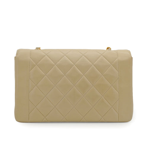 VINTAGE CHANEL DIANA MEDIUM CHAIN SHOULDER BAG BEIGE LAMB SKIN GOLD HARDWARE 90338766