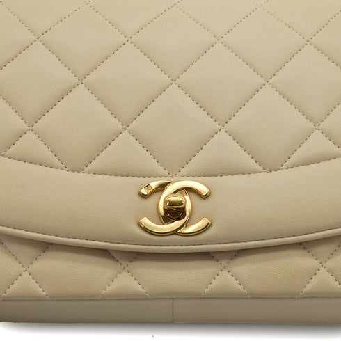 VINTAGE CHANEL DIANA MEDIUM CHAIN SHOULDER BAG BEIGE LAMB SKIN GOLD HARDWARE 90338766