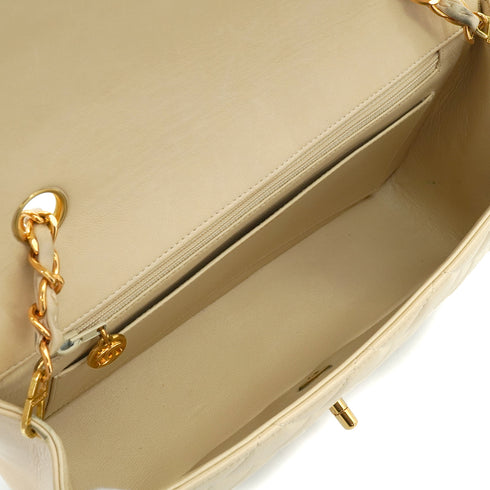 VINTAGE CHANEL DIANA MEDIUM CHAIN SHOULDER BAG BEIGE LAMB SKIN GOLD HARDWARE 90338766