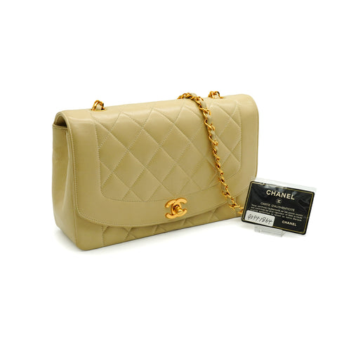 VINTAGE CHANEL DIANA MEDIUM CHAIN SHOULDER BAG BEIGE LAMB SKIN GOLD HARDWARE 90341864
