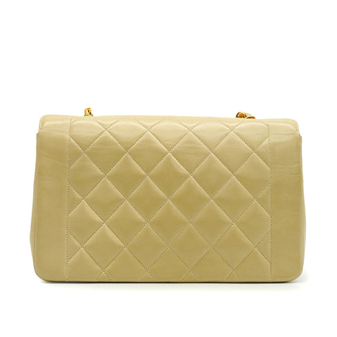 VINTAGE CHANEL DIANA MEDIUM CHAIN SHOULDER BAG BEIGE LAMB SKIN GOLD HARDWARE 90341864