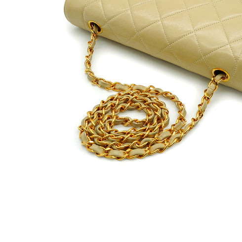 VINTAGE CHANEL DIANA MEDIUM CHAIN SHOULDER BAG BEIGE LAMB SKIN GOLD HARDWARE 90341864