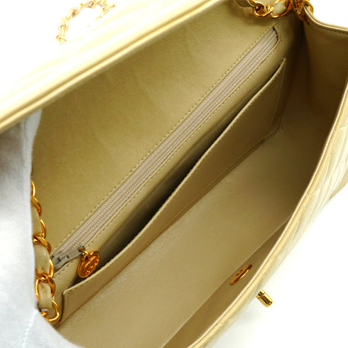 VINTAGE CHANEL DIANA MEDIUM CHAIN SHOULDER BAG BEIGE LAMB SKIN GOLD HARDWARE 90341864