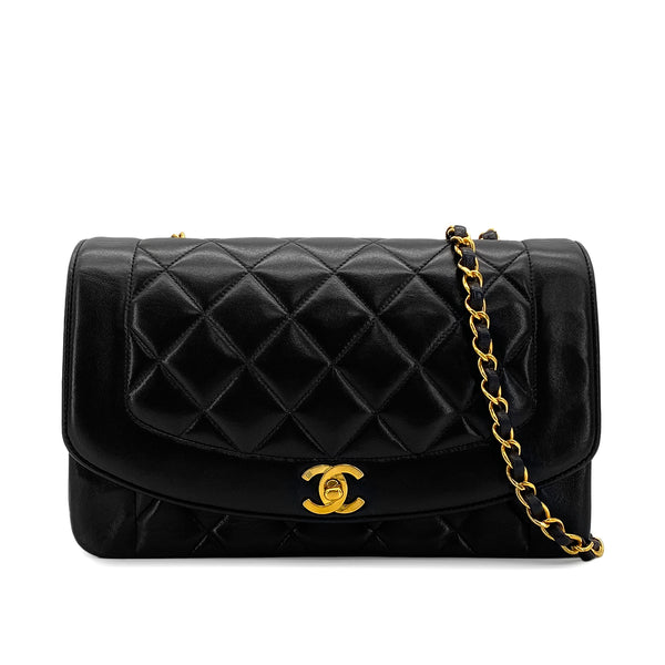 VINTAGE CHANEL DIANA MEDIUM CHAIN SHOULDER BAG BLACK LAMB SKIN GOLD HARDWARE 90321150