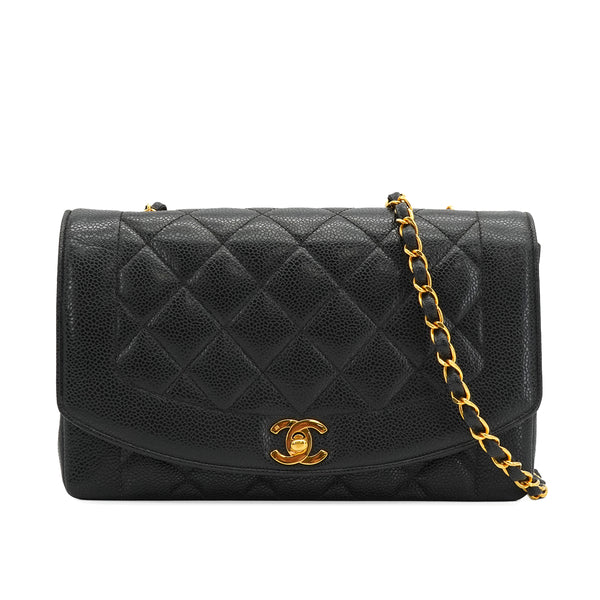VINTAGE CHANEL DIANA MEDIUM CHAIN SHOULDER BAG BLACK CAVIAR SKIN GOLD HARDWARE 90334148