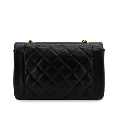 VINTAGE CHANEL DIANA MEDIUM CHAIN SHOULDER BAG BLACK LAMB SKIN GOLD HARDWARE 90314413