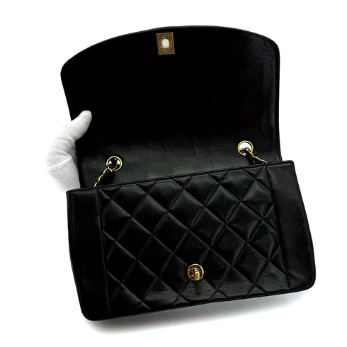 VINTAGE CHANEL DIANA MEDIUM CHAIN SHOULDER BAG BLACK LAMB SKIN GOLD HARDWARE 90314413