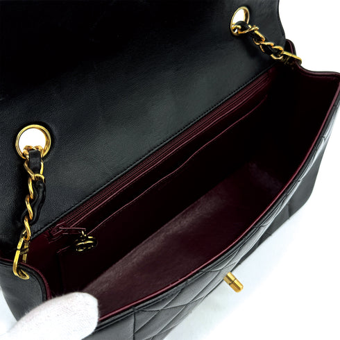 VINTAGE CHANEL DIANA MEDIUM CHAIN SHOULDER BAG BLACK LAMB SKIN GOLD HARDWARE 90314413